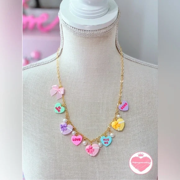 22k Gold Plated Candy Hearts Charm Necklace - Picture 2 of 2